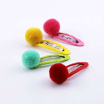 Frcolor 20 Pack Hair Clips with Pom Pom Balls Girl's Hair Barrettes Snap Headpieces
