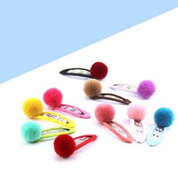Frcolor 20 Pack Hair Clips with Pom Pom Balls Girl's Hair Barrettes Snap Headpieces