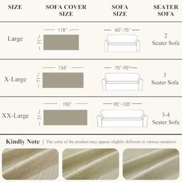 VClife Beige Sofa Cover Breathable Thick Chenille Couch Cover with Tassel Pet-Friendly Anti-Slip Sofa Couch Cover for 2 Cushion Couch Sofa for Cat Dog L Shape Sofa Cover Loveseat Cover 71" X118"