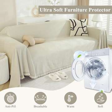 VClife Beige Sofa Cover Breathable Thick Chenille Couch Cover with Tassel Pet-Friendly Anti-Slip Sofa Couch Cover for 2 Cushion Couch Sofa for Cat Dog L Shape Sofa Cover Loveseat Cover 71" X118"