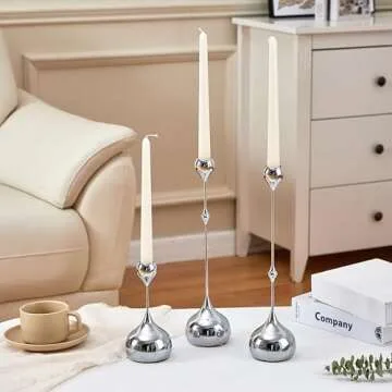 Denique Candlestick Holders 3 PCS Set, Metal Water Drop Candle Holders, Modern Minimalist Candle Holders Set for Table Centerpiece, Creative Desktop Ornaments Home Wedding Decoration
