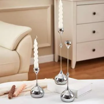 Denique Candlestick Holders 3 PCS Set, Metal Water Drop Candle Holders, Modern Minimalist Candle Holders Set for Table Centerpiece, Creative Desktop Ornaments Home Wedding Decoration