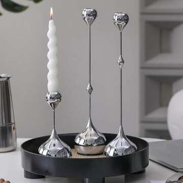 Denique Candlestick Holders 3 PCS Set, Metal Water Drop Candle Holders, Modern Minimalist Candle Holders Set for Table Centerpiece, Creative Desktop Ornaments Home Wedding Decoration