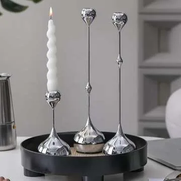 Denique Candlestick Holders 3 PCS Set, Metal Water Drop Candle Holders, Modern Minimalist Candle Holders Set for Table Centerpiece, Creative Desktop Ornaments Home Wedding Decoration