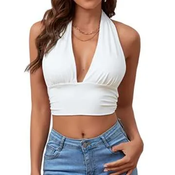 Stylish Rooscier Deep V Neck Halter Cami Top for Summer