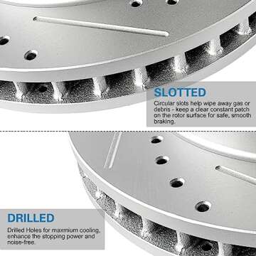 WEIZE Rear Truck & Tow Brake Kit, Carbon Fiber Ceramic Brake Pads & Drilled/Slotted Brake Rotors, Fit for Dodge Ram 1500 2006-2018 Durango Chrysler Aspen 2007-2009, 13.86" 5 Lug Rear Brake Discs