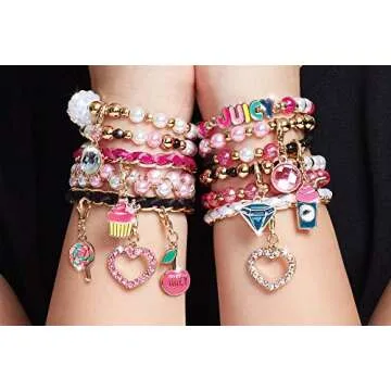 Make it Real - Juicy Couture Pink and Precious Bracelets - DIY Charm Bracelet Kit with Beads for Tween Jewelry Making - Jewelry Making Kit for Girls