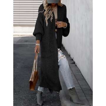 Caracilia Women Cardigan Sweaters Long Sleeve Open Front Knit Long Coat Duster Cozy 2024 Fall Winter...