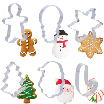 6-Piece Stainless Steel Christmas Cookie Cutters Set - Holiday Shapes for Baking