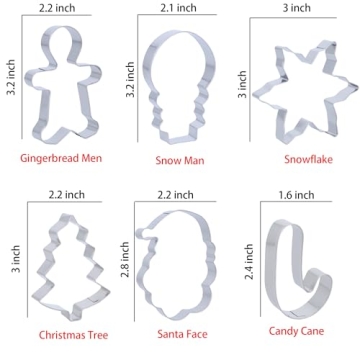 Christmas Cookie Cutters Set - 6 Stainless Steel Shapes