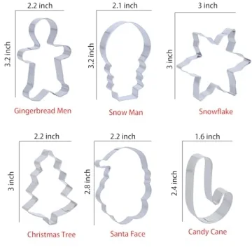 Christmas Cookie Cutters Set - 6 Stainless Steel Shapes