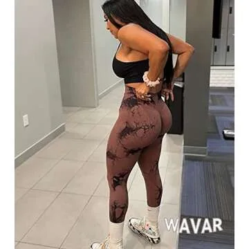 Wavar Tie Dye Scrunch Butt Lifting Seamless Leggings for Women High Waist Yoga Pants Tummy Control Running Workout Tight Brown
