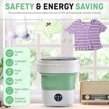 Portable Washing Machine,12L Mini Washer with Foldable Design, Has 3 smart Modes for Travel,Apartment,Baby Clothes,Socks camping, RV (Green)
