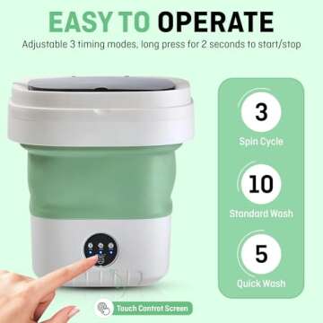 Portable Washing Machine,12L Mini Washer with Foldable Design, Has 3 smart Modes for Travel,Apartment,Baby Clothes,Socks camping, RV (Green)