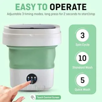 Portable Washing Machine,12L Mini Washer with Foldable Design, Has 3 smart Modes for Travel,Apartment,Baby Clothes,Socks camping, RV (Green)