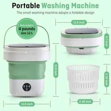 Portable Washing Machine,12L Mini Washer with Foldable Design, Has 3 smart Modes for Travel,Apartment,Baby Clothes,Socks camping, RV (Green)