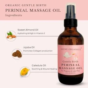 Organic Perineal Massage Oil Spray by Irene Organics for Pregnancy and Postpartum - Prevention for Perineum Tearing, All Natural, Pregnancy Third Trimester Must Haves for Childbirth