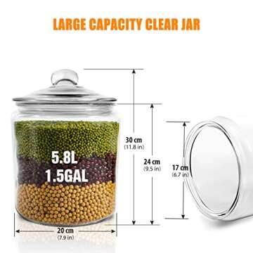 Nolopau 1.53 Gallon Glass Jar, 5.8L Round large Capacity Airtight Glass Food Storage Containers with...
