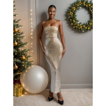 Figdaw Elegant Rhinestone Strapless Evening Maxi Dress