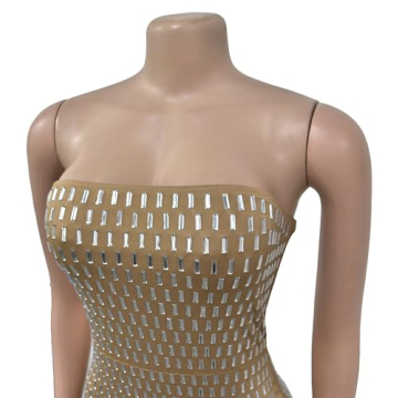 Figdaw Elegant Rhinestone Strapless Evening Maxi Dress