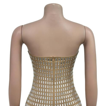 Figdaw Elegant Rhinestone Strapless Evening Maxi Dress