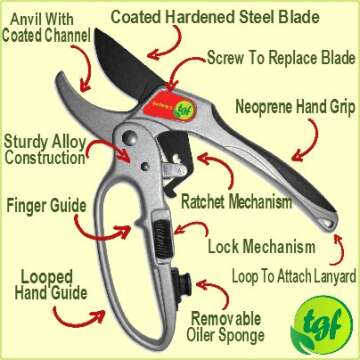 Ratchet Pruning Shears Gardening Tool – Anvil Pruner Garden Shears with Assisted Action – Ratche...