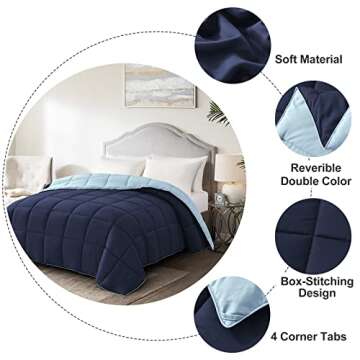Homelike Moment Twin Comforter Duvet Insert- Blue Down Alternative Bed Comforter Twin Size, Lightweight Bedding Comforters Quilted Soft All Season Reversible Navy/Light Blue
