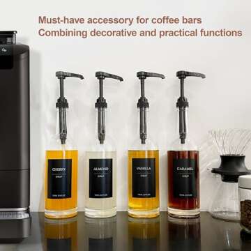 HCYWOC Coffee Syrup Dispenser, 25.4oz 750ml Glass Syrup Bottles, 4 Pack Syrup Dispenser for Coffee B...