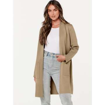 ANRABESS Cardigan Sweater for Women Casual 2025 Fall Fashion Coat Long Sleeve Open Front Knit Coatigan Outwear Khaki X-Large