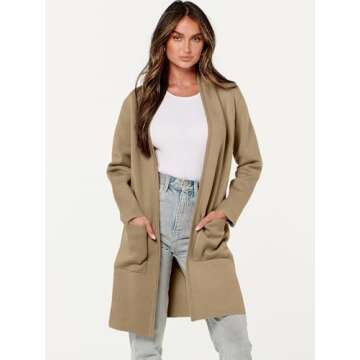 ANRABESS Cardigan Sweater for Women Casual 2025 Fall Fashion Coat Long Sleeve Open Front Knit Coatigan Outwear Khaki X-Large
