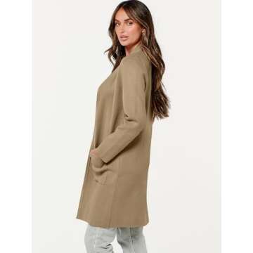 ANRABESS Cardigan Sweater for Women Casual 2025 Fall Fashion Coat Long Sleeve Open Front Knit Coatigan Outwear Khaki X-Large