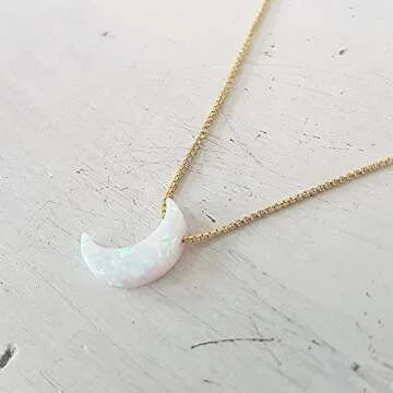 Elegant White Opal Moon Necklace for Women and Girls