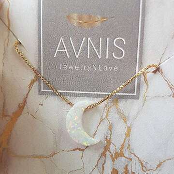 Elegant White Opal Moon Necklace for Women and Girls
