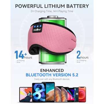 MUSICOZY Bluetooth 5.2 Sleep Headphones Eye Mask, Breathable Sleeping Headband Headphones with Wireless Earbuds Earphones for Side Sleepers Mom Women Cool Tech Unique Gifts Gadget