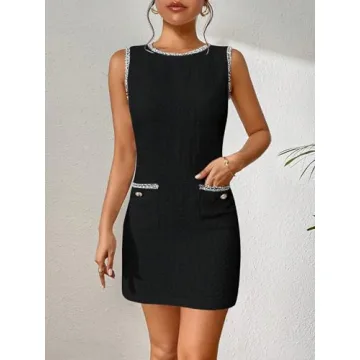 Elegant Floerns Tweed Mini Dress with Pockets for You