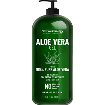 New York Biology Aloe Vera Gel for Face, Skin and Hair - Infused with Tea Tree Oil - From Fresh Aloe...