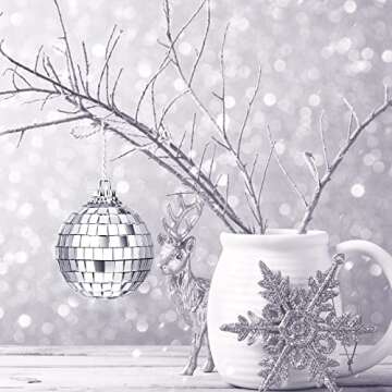 Sumind 28 Pieces Mirror Disco Ball 70s Reflective Mirror Decorations 60s Balls with Fastening Strap for Home Stage Props Festivals Party Accessories