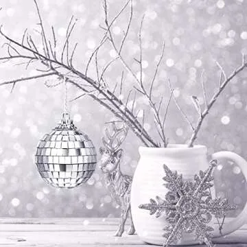 Sumind 28 Pieces Mirror Disco Ball 70s Reflective Mirror Decorations 60s Balls with Fastening Strap for Home Stage Props Festivals Party Accessories