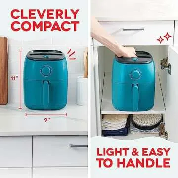 DASH Tasti-Crisp™ Electric Air Fryer Oven, 2.6 Qt., Teal – Compact Air Fryer for Healthier Food in Minutes, Ideal for Small Spaces - Auto Shut Off, Analog, 1000-Watt