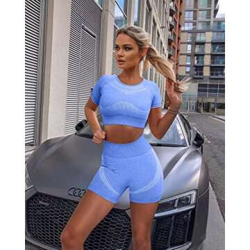 HYZ Women's 2 Piece Workout Outfits Seamless Activewear Set