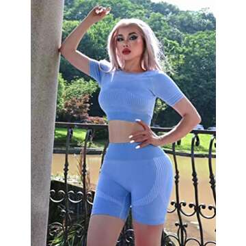 HYZ Women's 2 Piece Workout Outfits Seamless Activewear Set