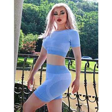 HYZ Women's 2 Piece Workout Outfits Seamless Activewear Set