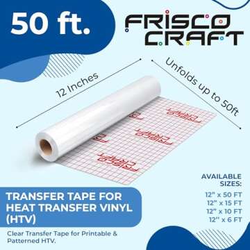 Frisco Craft Transfer Tape for Heat Transfer Vinyl - Iron on Clear Tape for Printable and Patterned ...