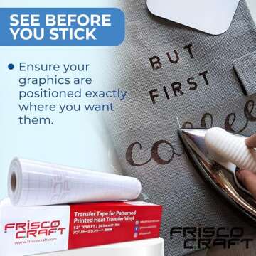 Frisco Craft Transfer Tape for Heat Transfer Vinyl - Iron on Clear Tape for Printable and Patterned Htv, Indoor & Outdoor Adhesive Vinyl - Reusable Up to 5 Times, High Tack (12" x 50 ft)