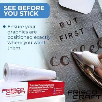Frisco Craft Transfer Tape for Heat Transfer Vinyl - Iron on Clear Tape for Printable and Patterned Htv, Indoor & Outdoor Adhesive Vinyl - Reusable Up to 5 Times, High Tack (12" x 50 ft)
