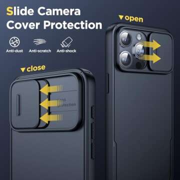 Humixx for iPhone 15 Pro Max Case with Camera Cover, [MagSafe Compatible] [Snug Touch] Slim Protective Shockproof Bumper Hard Magnetic Case for iPhone 15 Pro Max Phone Case 6.7"- Black