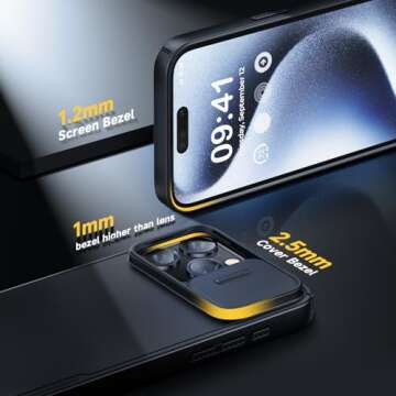 Humixx for iPhone 15 Pro Max Case with Camera Cover, [MagSafe Compatible] [Snug Touch] Slim Protective Shockproof Bumper Hard Magnetic Case for iPhone 15 Pro Max Phone Case 6.7"- Black