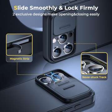 Humixx for iPhone 15 Pro Max Case with Camera Cover, [MagSafe Compatible] [Snug Touch] Slim Protective Shockproof Bumper Hard Magnetic Case for iPhone 15 Pro Max Phone Case 6.7"- Black