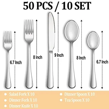 Elegant 50 Piece Stainless Steel Silverware Set for 10