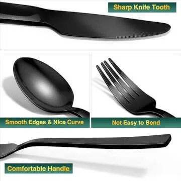 60 Pieces Black Silverware Set, Premium Stainless Steel Flatware Set for 12, Yoehka Mirror Polished Tableware Cutlery Set for Home and Restaurant, Include Knife/Spoon and Fork, Dishwasher Safe